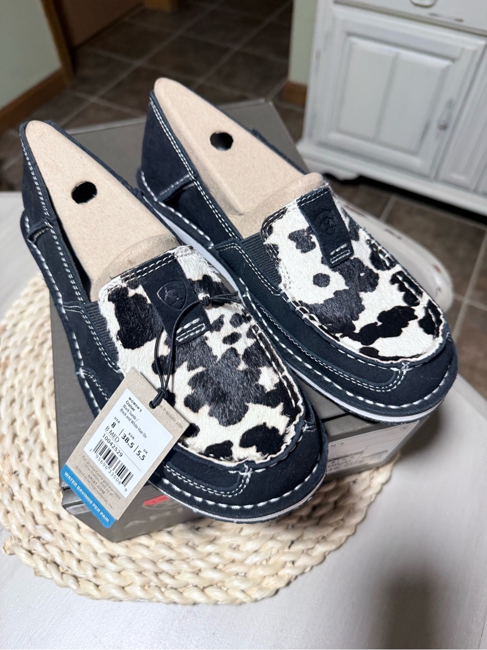 Ariat Black and White Cowhide Moccasin Loafers - Picture 5 of 5